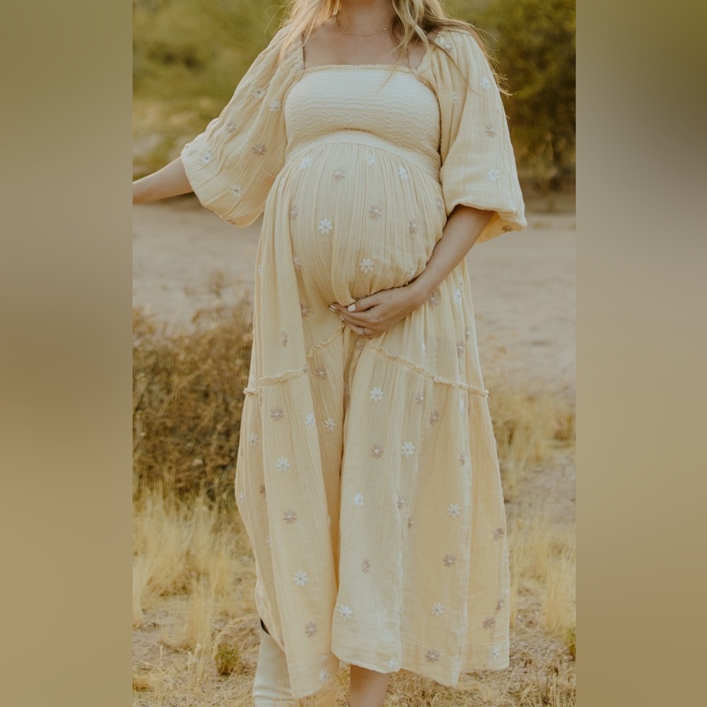 Free People Dahlia maxi dress in yellow/gold Pearl Island color, size S/small